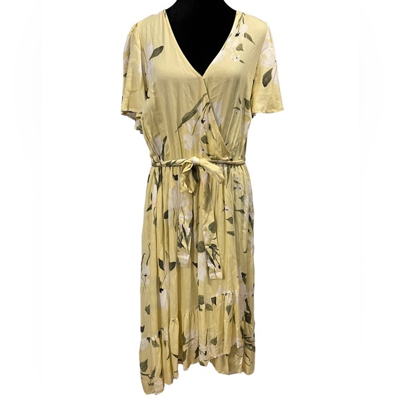 RACHEL Rachel Roy Dresses & Skirts - RACHEL Rachel Roy Yellow Romantic Boho Floral Asymmetric Ruffle Hem Wrap Dress